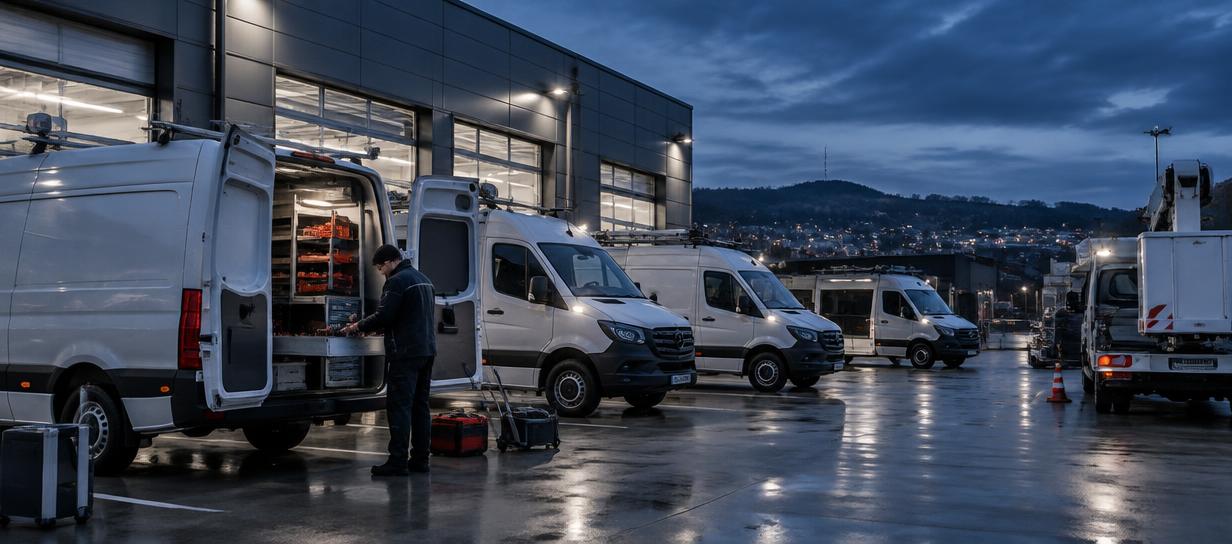 Servicefahrzeuge in einem Betriebsdepot